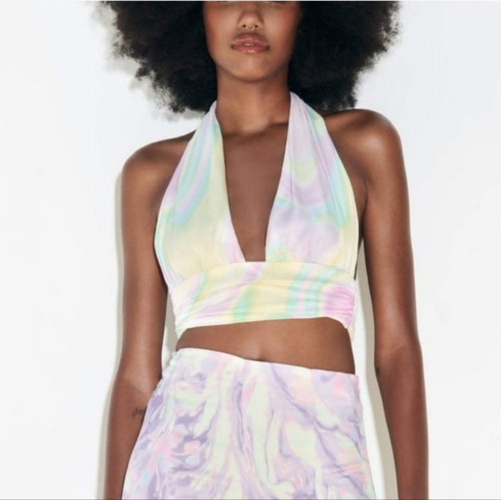 ZARA Tie Dye SATIN EFFECT CROP TOP XS